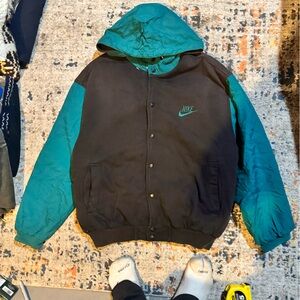 Vintage Mens Nike Bomber Coat Black and Green Jacket
